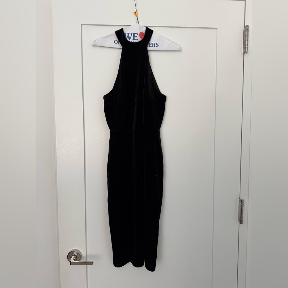 Express Black High Neck Little Black Velvet Midi Dress, Size Small - Picture 3 of 5